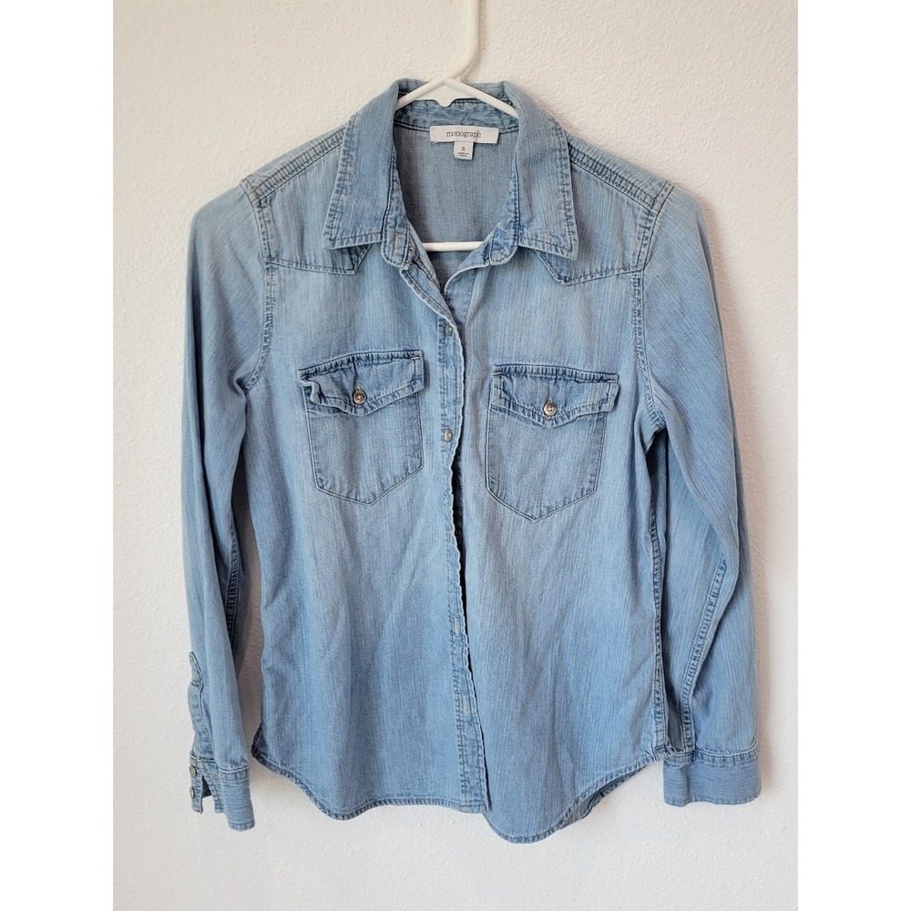 Monograph Light Wash Denim Button Up Shirt S Western Cotton